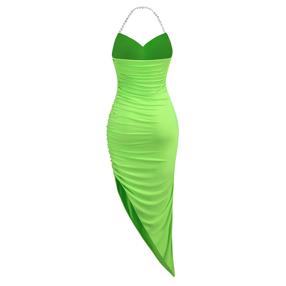 Halter Sleeveless Maxi Wrinkled Bodycon Dress KLYF525