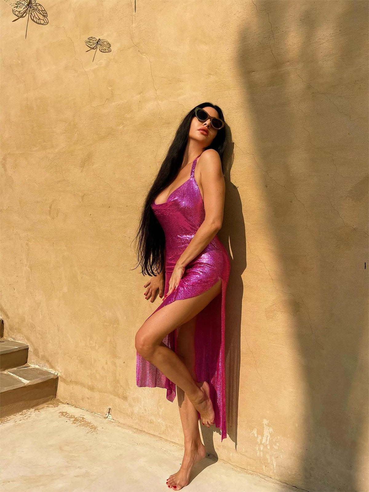 Backless Draped Metal Mesh Maxi Dress 2