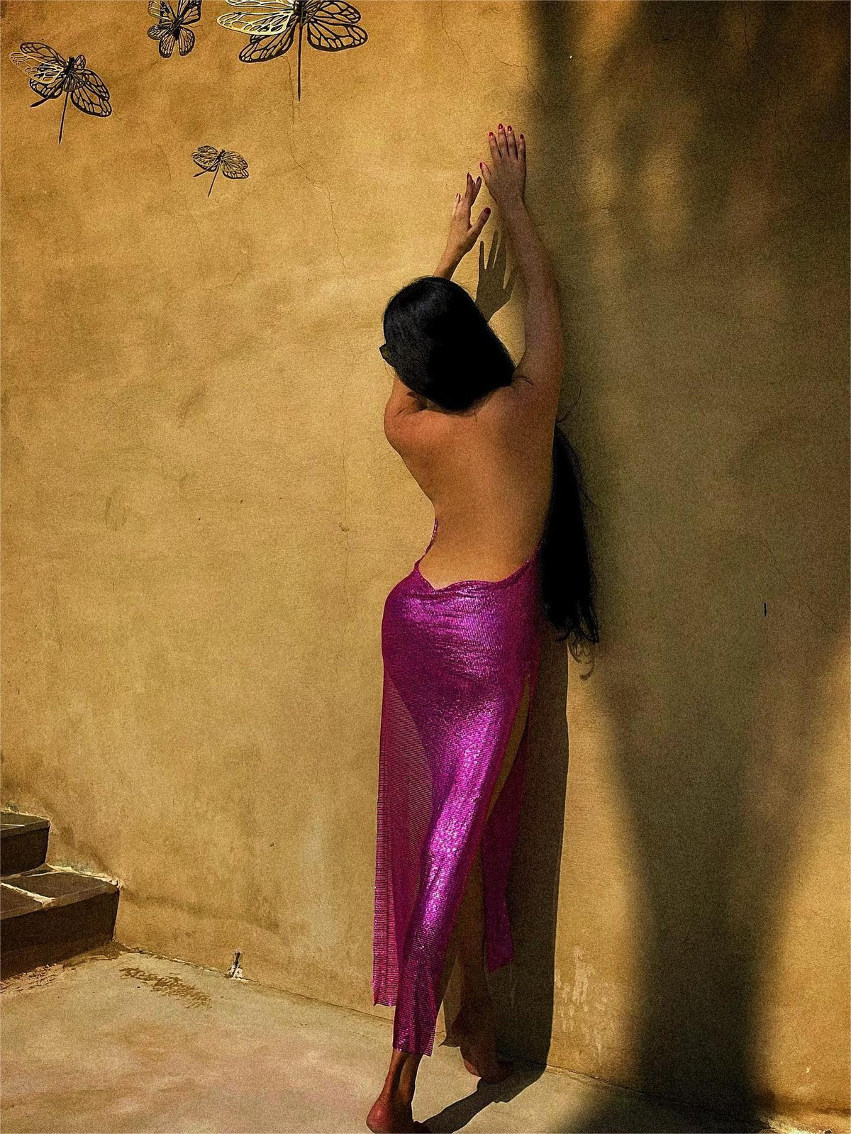 Backless Draped Metal Mesh Maxi Dress 3