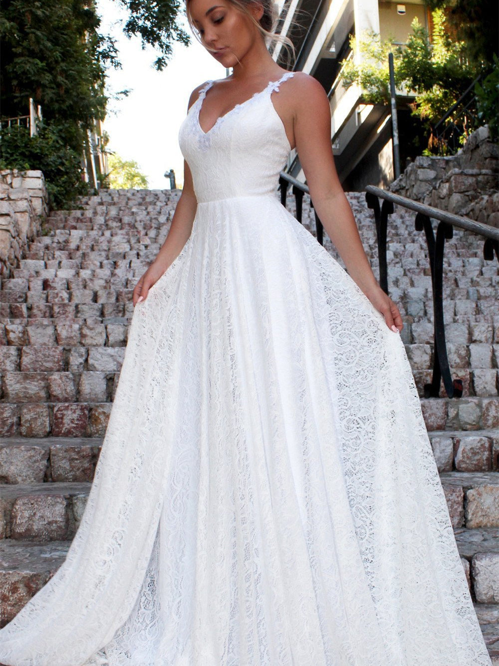 V-neck Halter Lace Dress