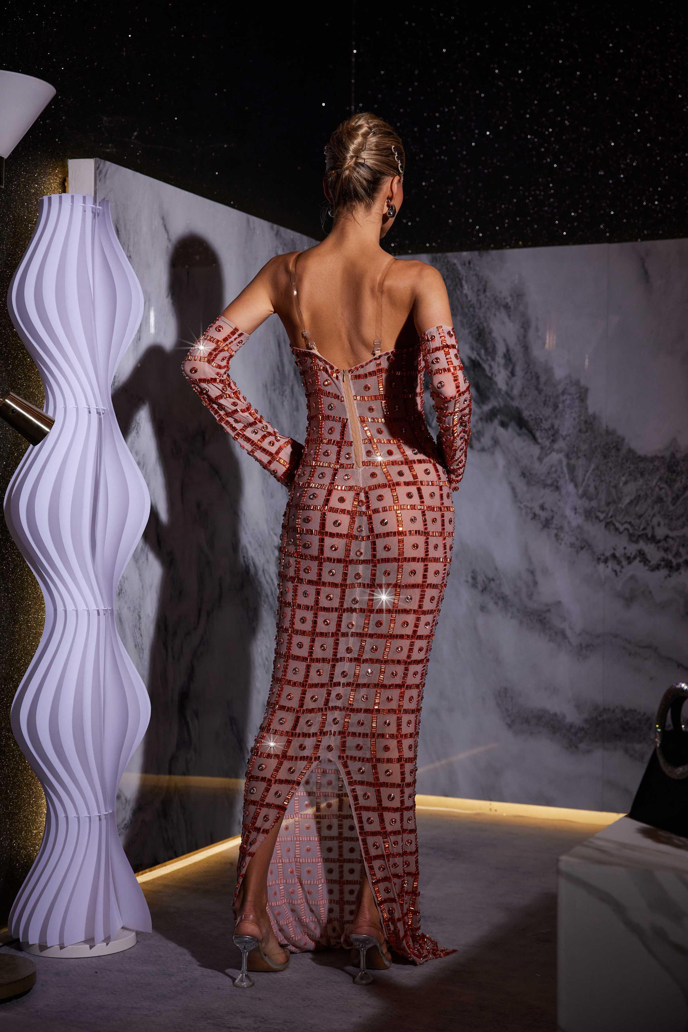 Rhinestone Mesh Maxi Dress