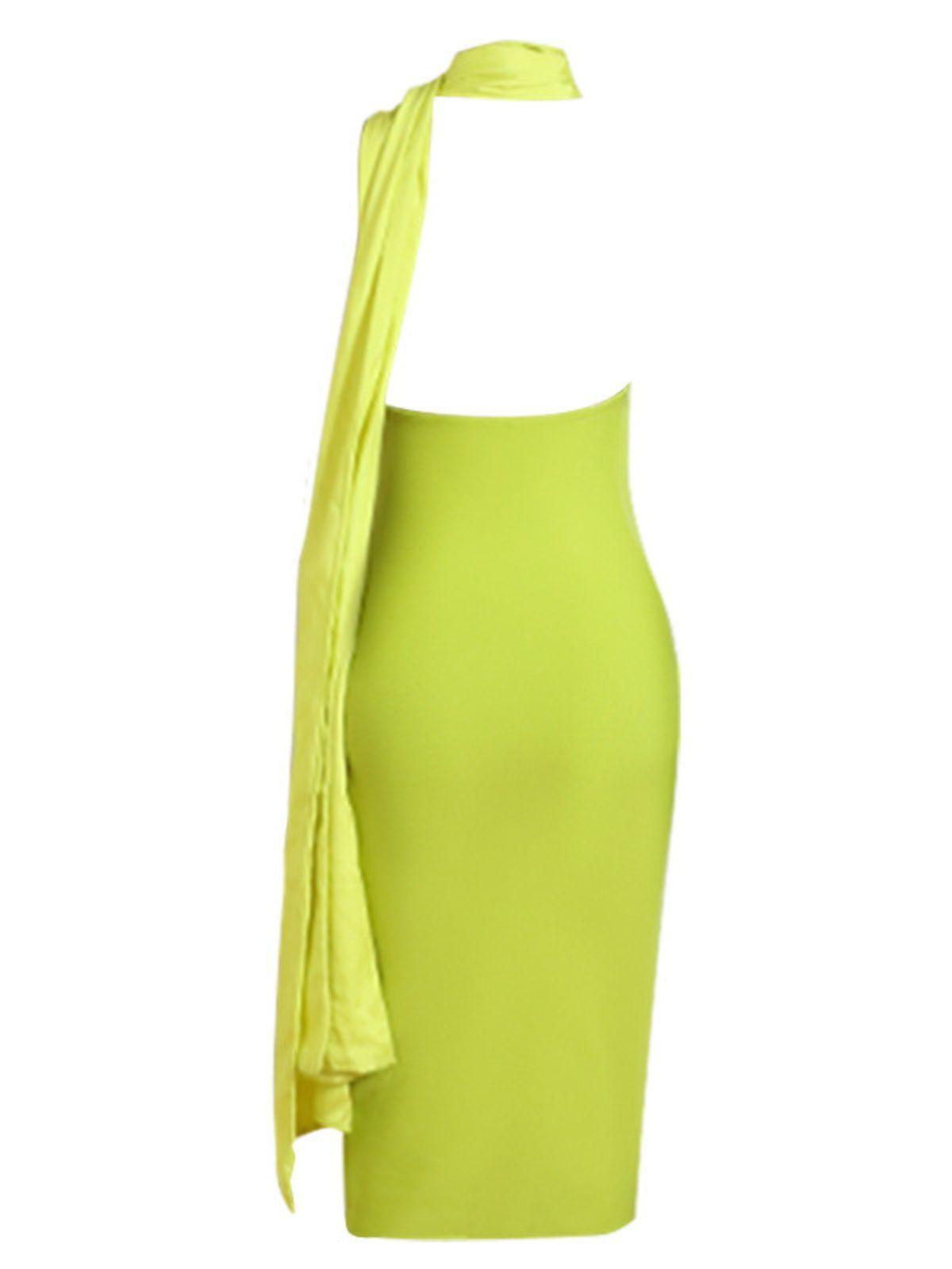One Shoulder Twist Knot Scarf Neck Bandage Bodycon Midi Dress 7