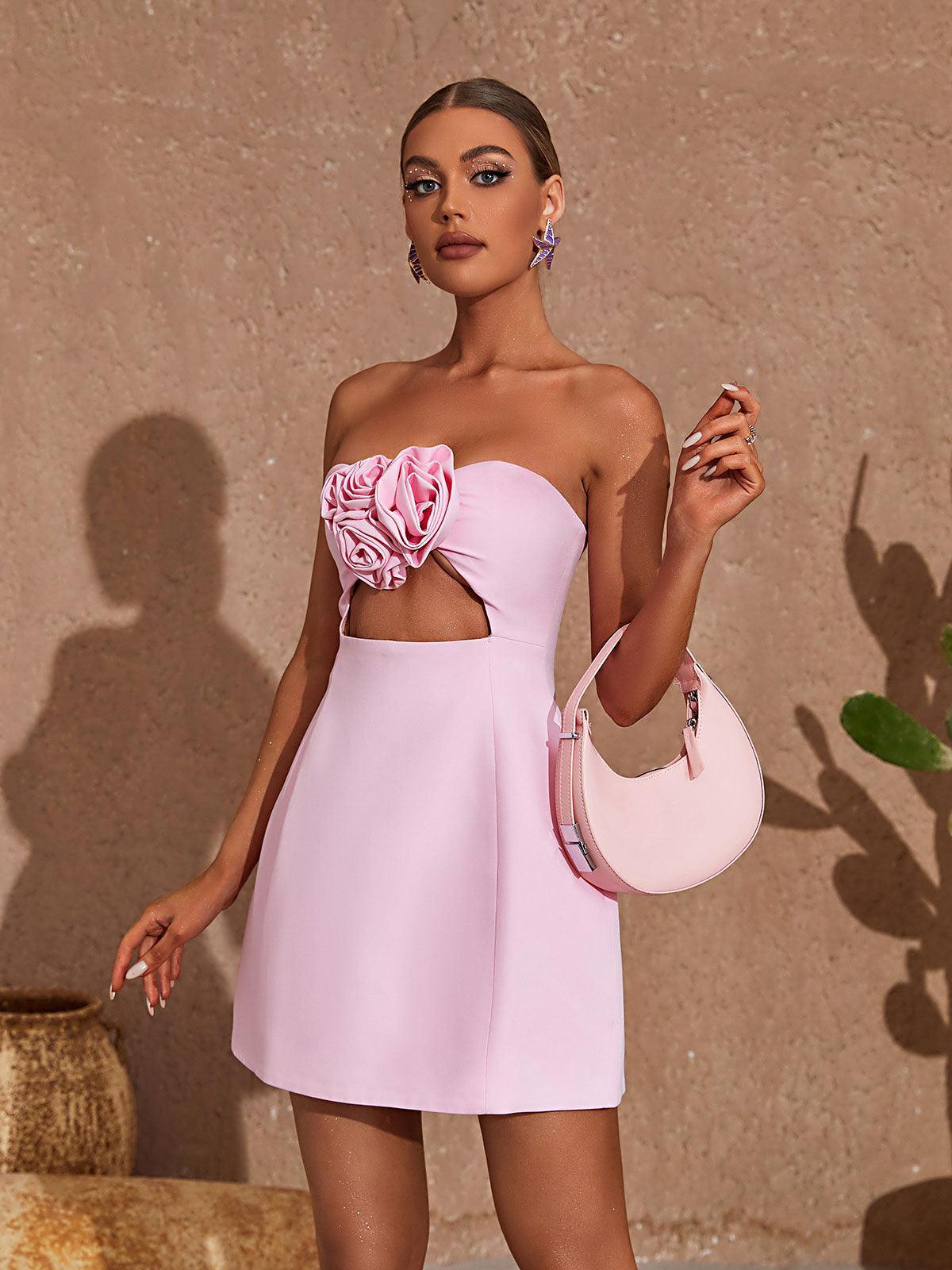 Strapless Cutout Mini Dress In Pink