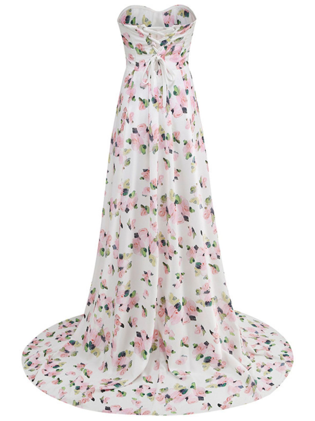 Strapless Sweetheart Floral Corset High Slit A-Line Maxi Gown 7
