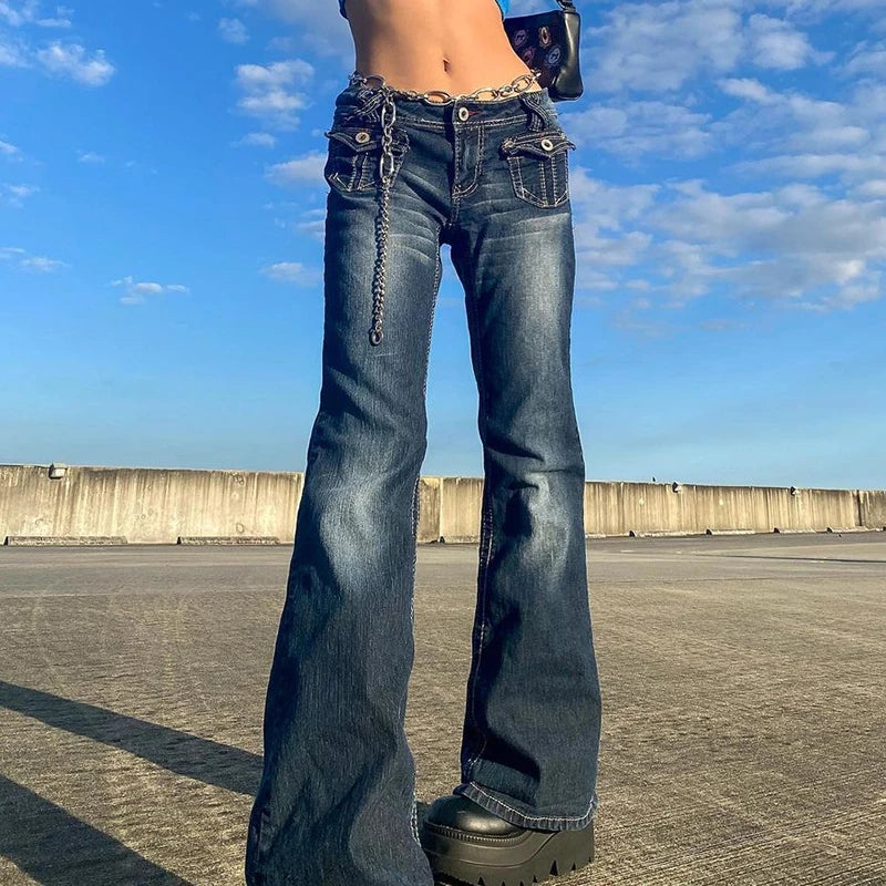 Y2K Grunge Vintage Low Waisted Skinny Flare Pants