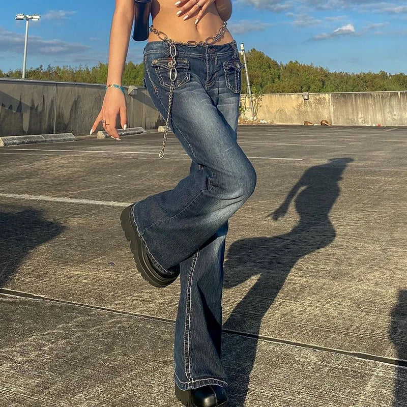 Y2K Grunge Vintage Low Waisted Skinny Flare Pants