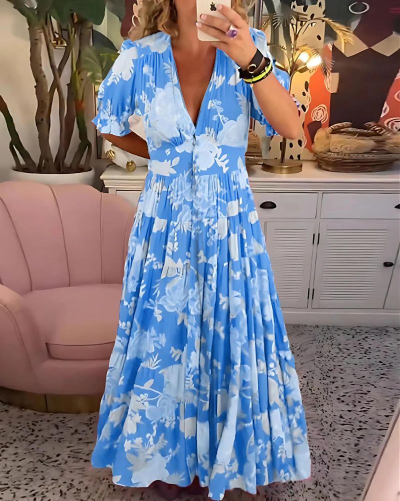 Vera Elevated Floral V Neck Dress Boutique Collection