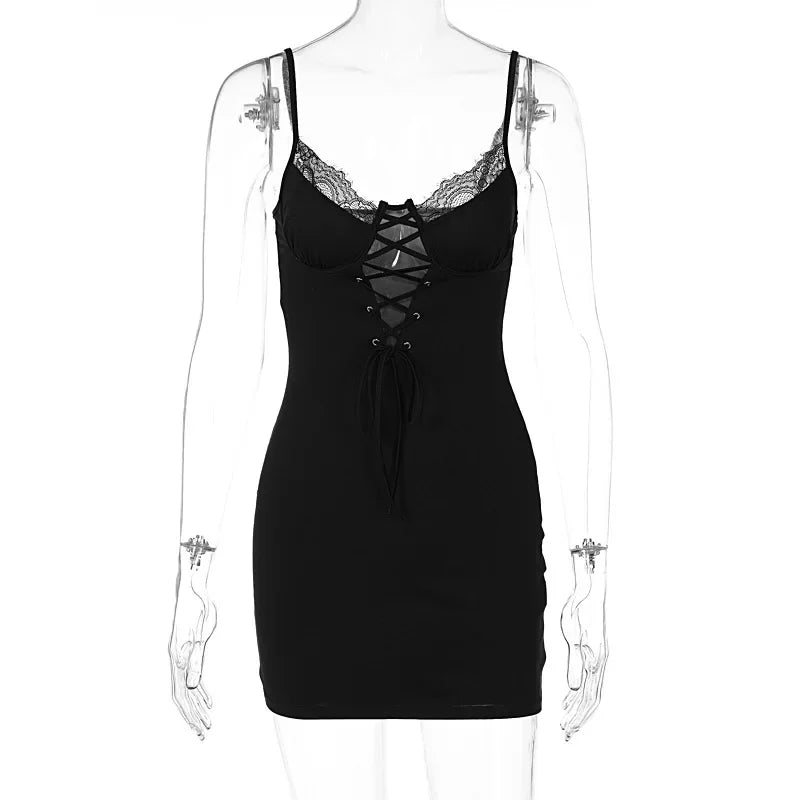 Lace Backless Bandage Mini Dress