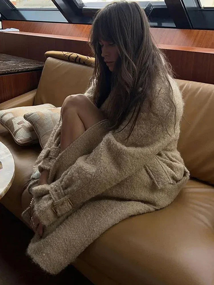 Lace Long Woolen Autumn Winter New Doublebreasted Long Elegant Vintage Coat