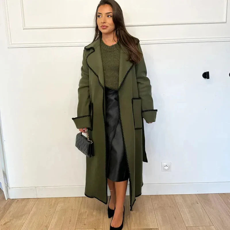 Lace Long Woolen Autumn Winter New Doublebreasted Long Elegant Vintage Coat