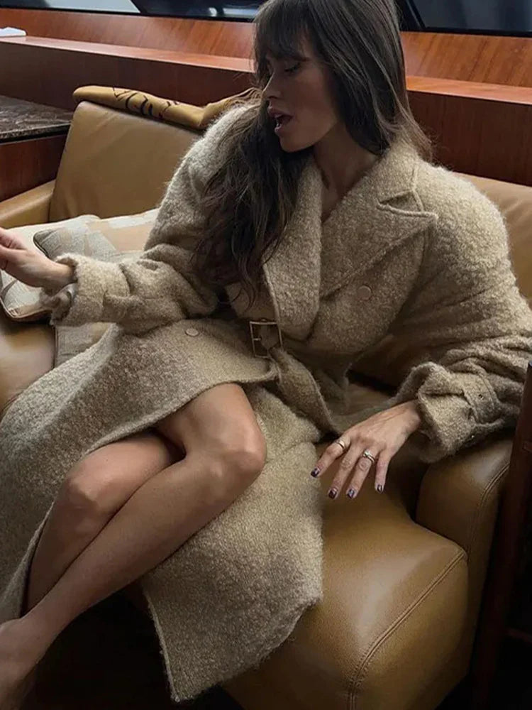 Lace Long Woolen Autumn Winter New Doublebreasted Long Elegant Vintage Coat