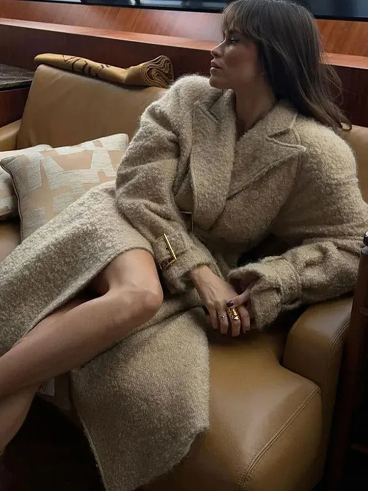 Lace Long Woolen Autumn Winter New Doublebreasted Long Elegant Vintage Coat