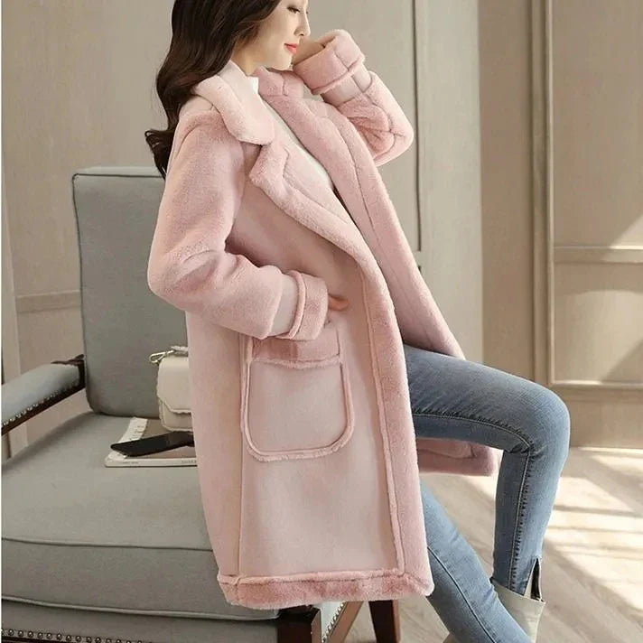 Lamb Wool Midlength 2024 Winter Plus Loose Frosted Splicing Coat