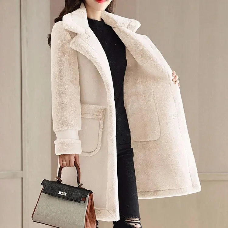 Lamb Wool Midlength 2024 Winter Plus Loose Frosted Splicing Coat
