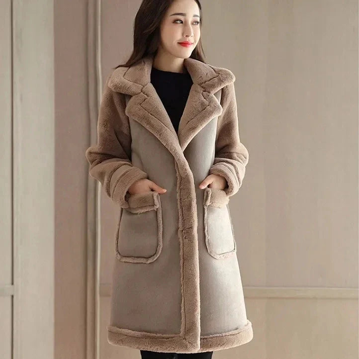 Lamb Wool Midlength 2024 Winter Plus Loose Frosted Splicing Coat