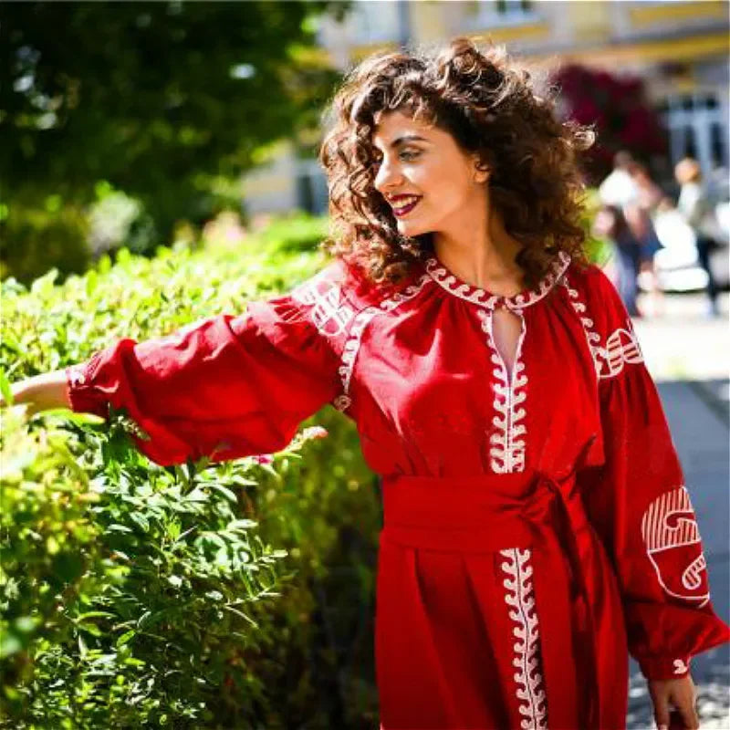 Lantern Sleeve Ethnic Tunic Boho Dress