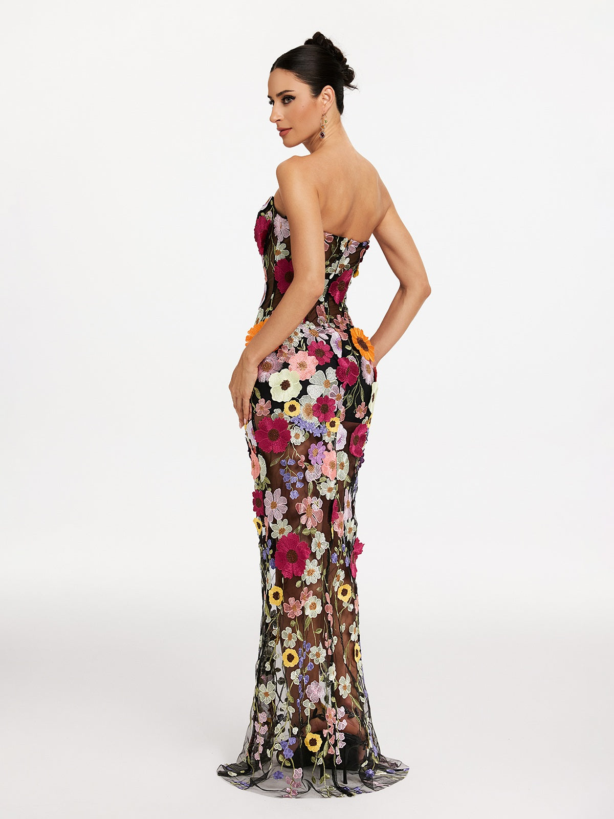 Strapless Flower Embroidered Maxi Dress