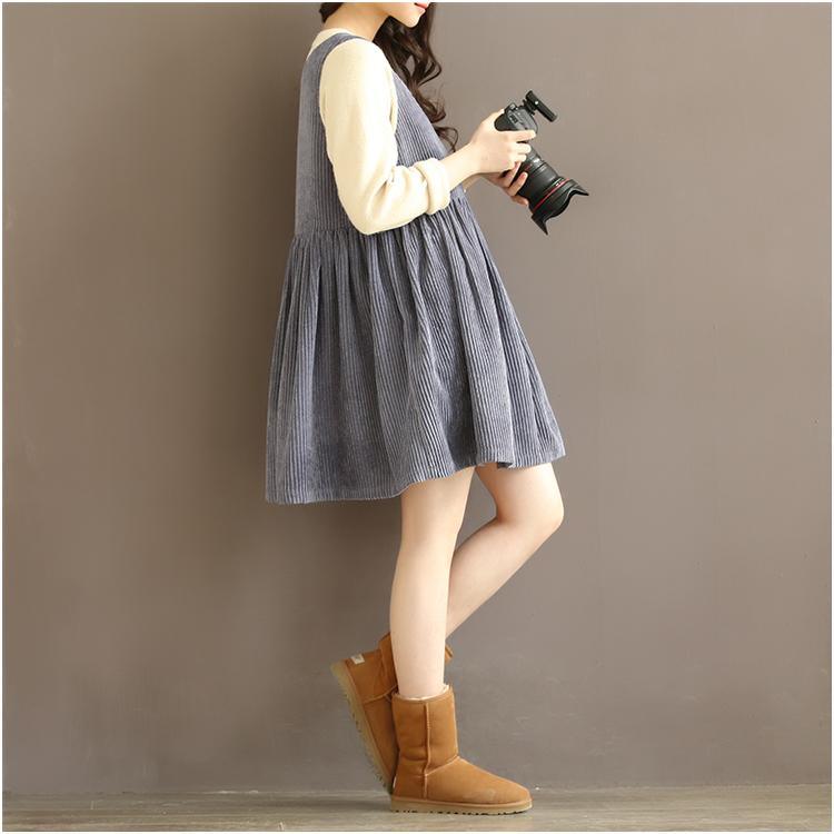 Lavender corduroy oversize cotton dress sleeveless strap dress