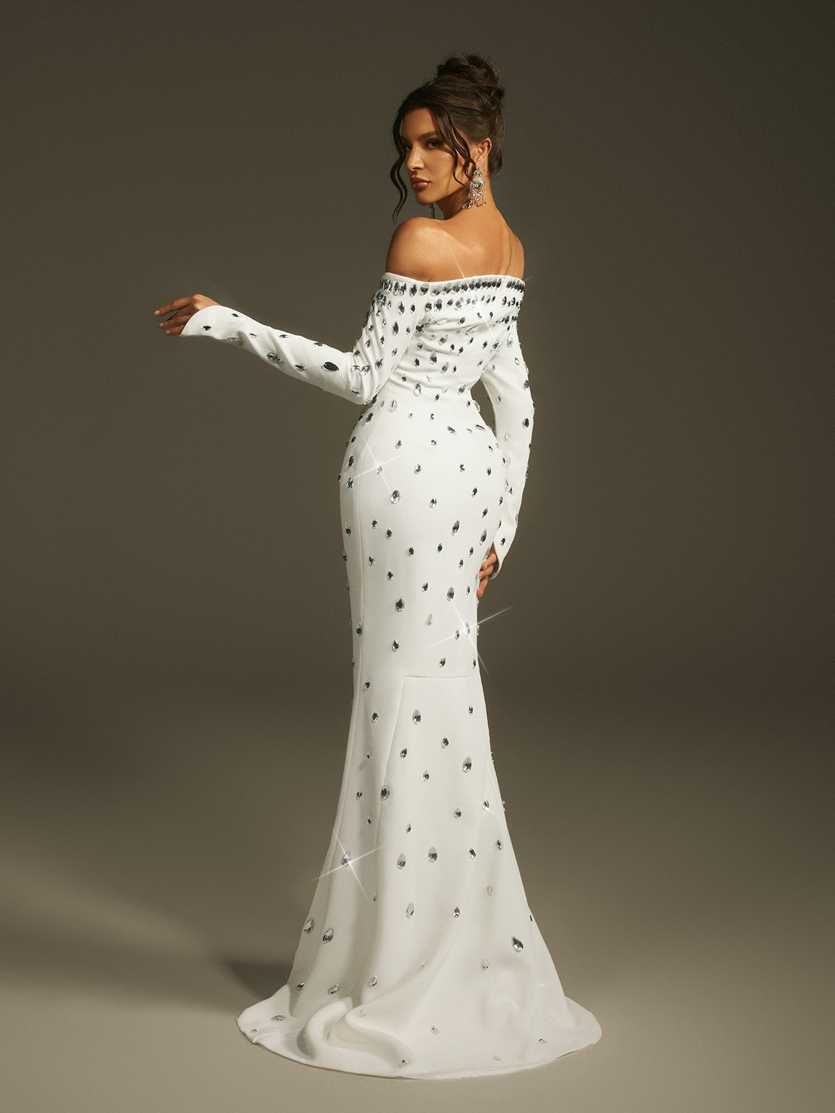 Off Shoulder Crystal Maxi Dress