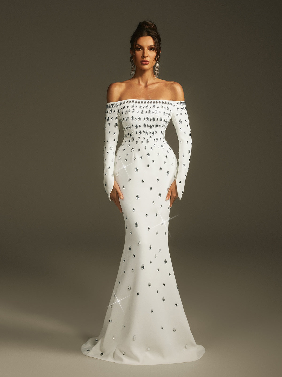 Off Shoulder Crystal Maxi Dress