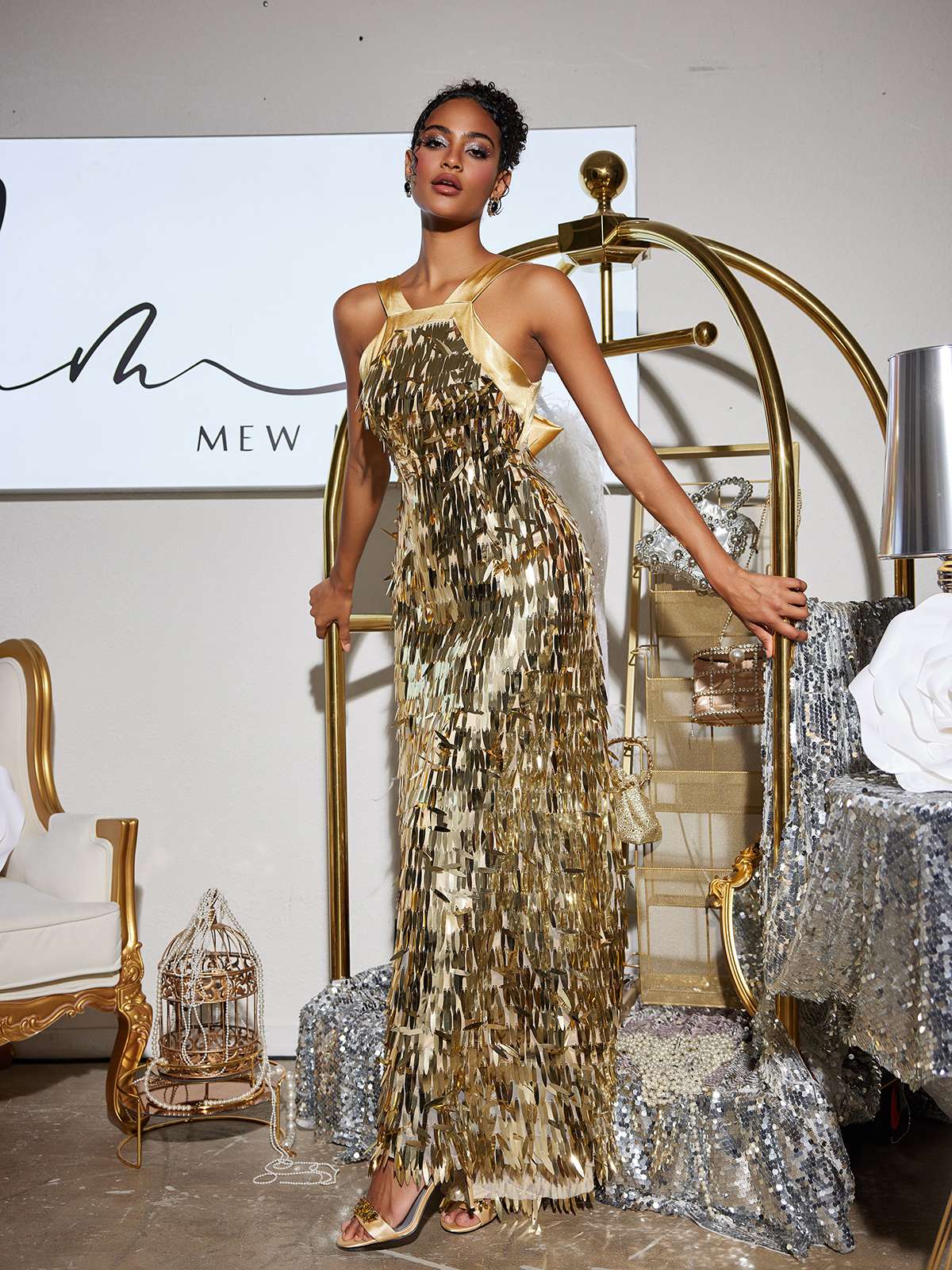 Bow Sequin Maxi Dress