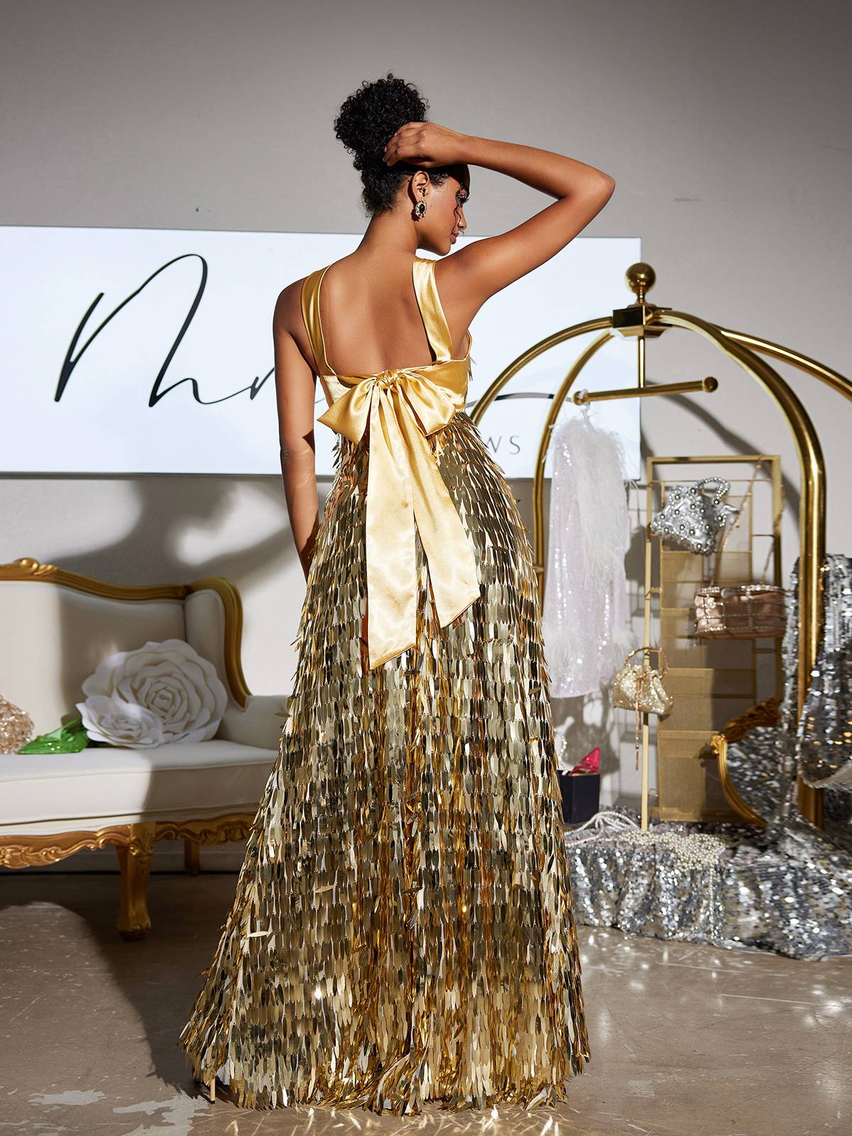 Bow Sequin Maxi Dress