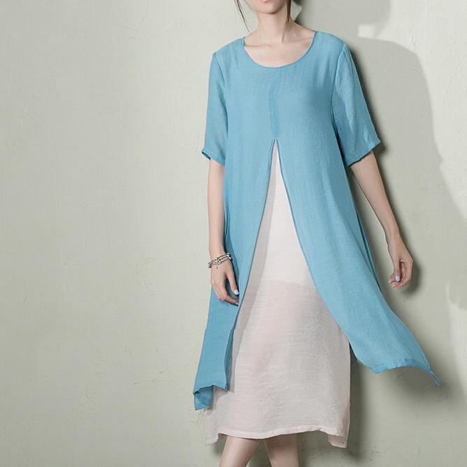 Light blue layered summer dress long cotton maxi dresses plus size