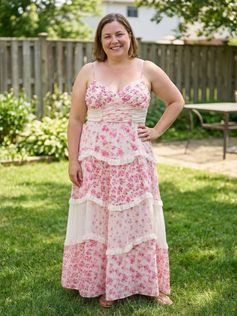 Spaghetti Strap Ruched Bodice Floral Tiered Ruffle Maxi Dress