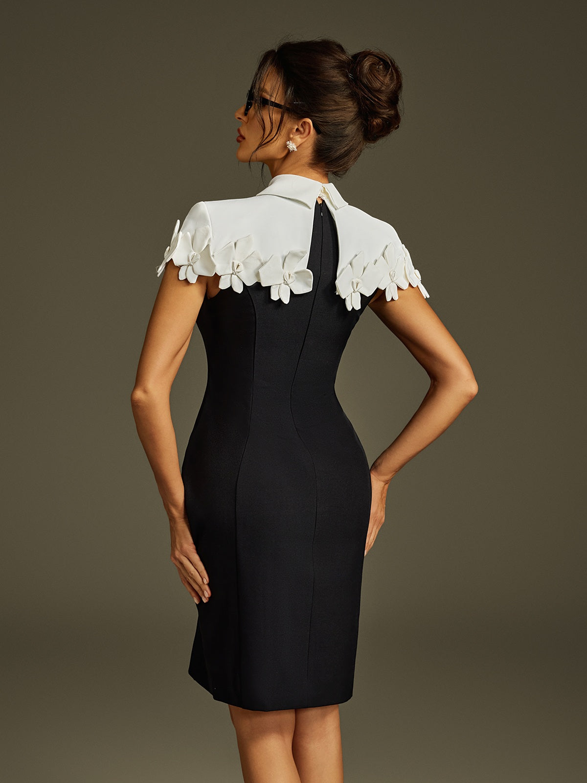 Collar Flower Mini Dress In Black