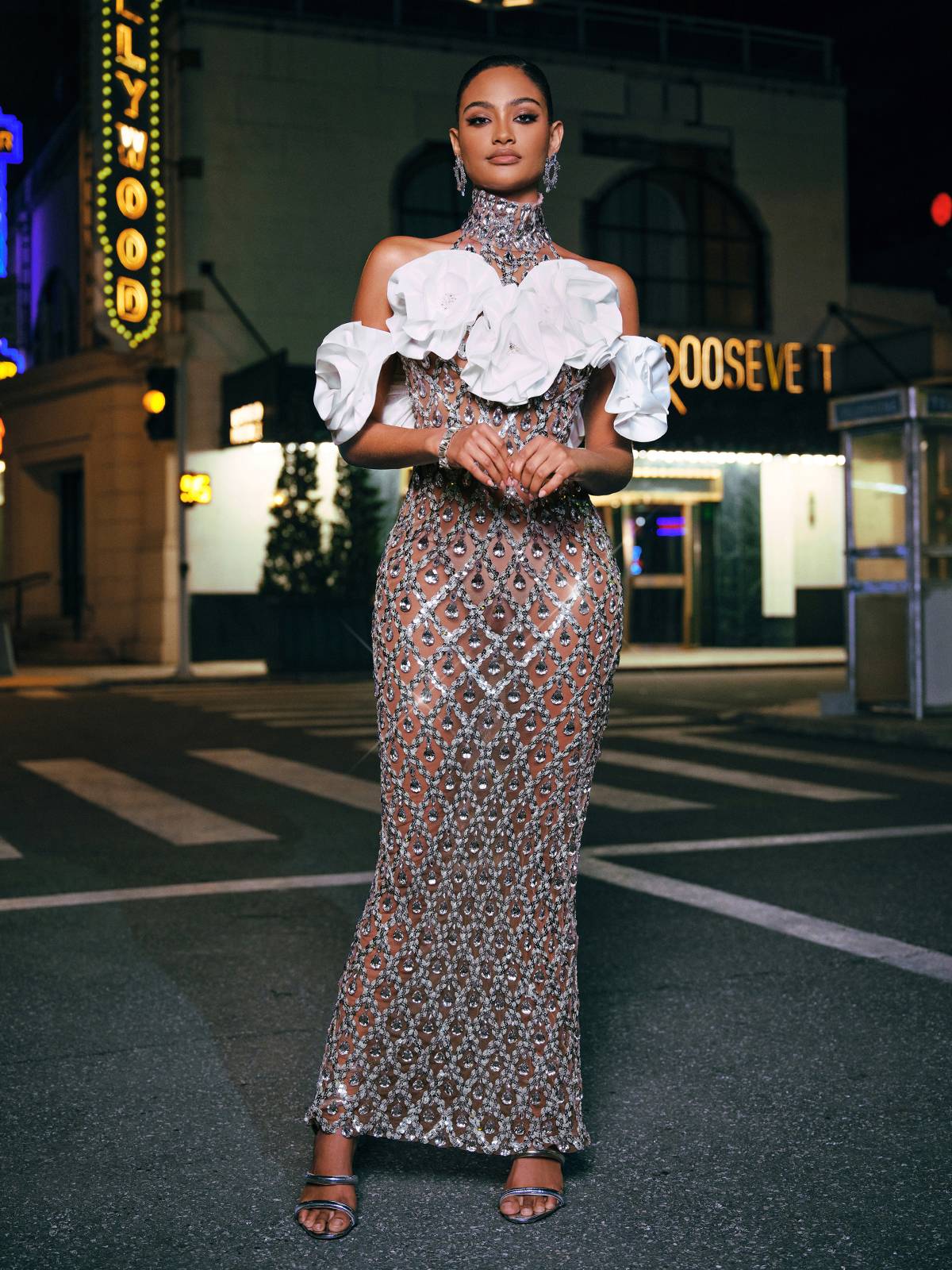 Flower Sequin Crystal Maxi Dress