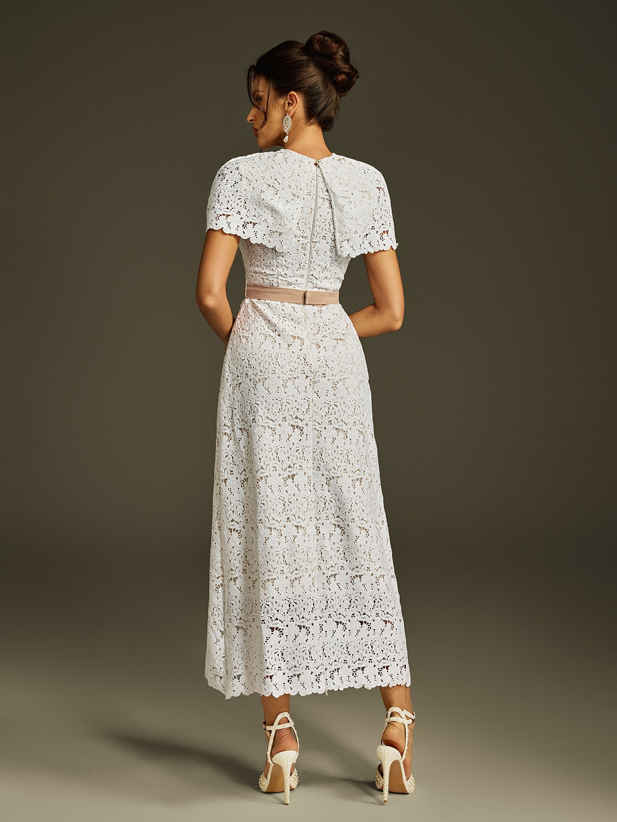 Cape Embroidered Midi Dress