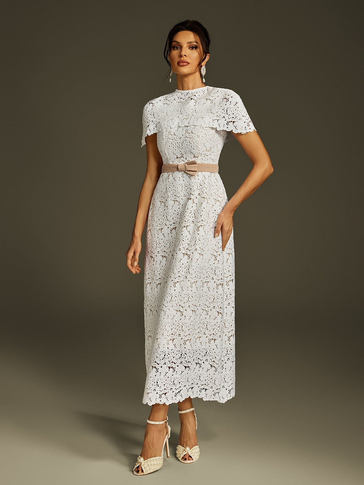Cape Embroidered Midi Dress