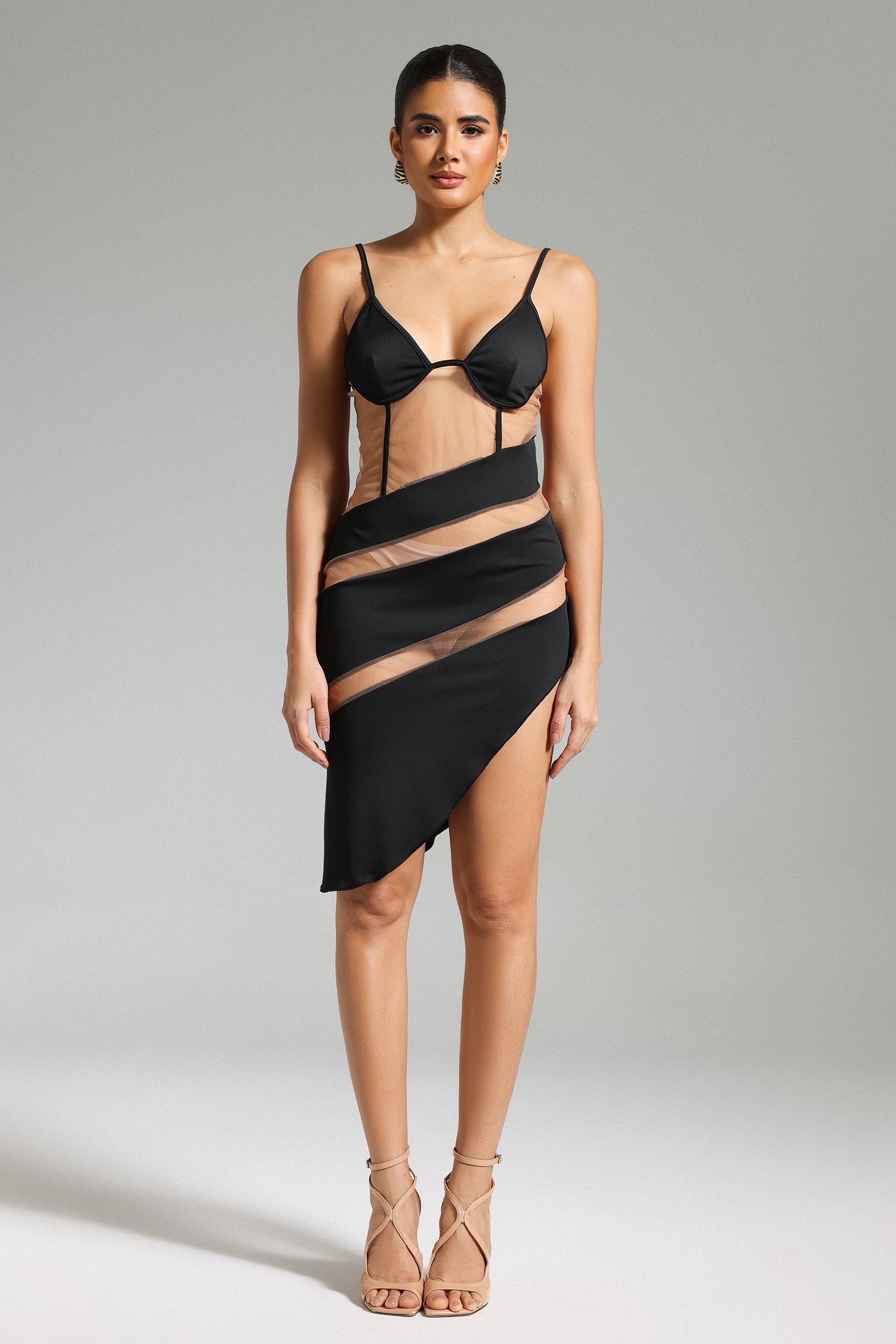 Halter Patchwork Mesh Dress