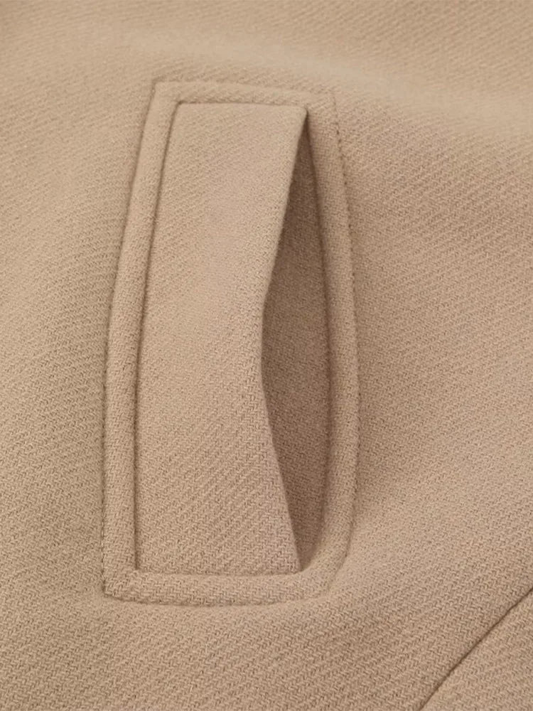 Loose Lapel Autumn Winter Long Singlebreasted Elegant Solid Office Fashion Coat