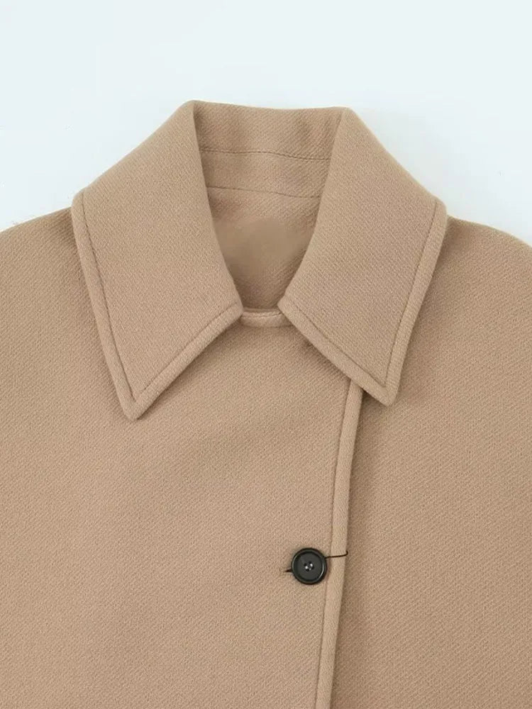 Loose Lapel Autumn Winter Long Singlebreasted Elegant Solid Office Fashion Coat