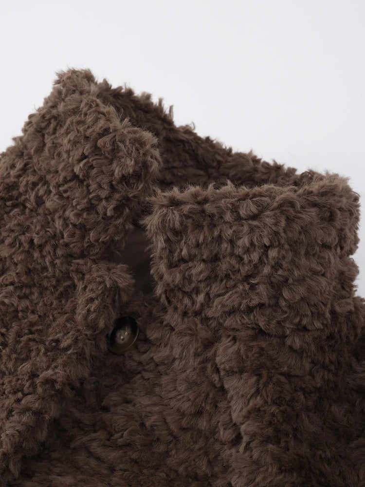 Loose Plush Autumn Winter Stand Singlebreasted Long Elegant Hairy Soft Coat