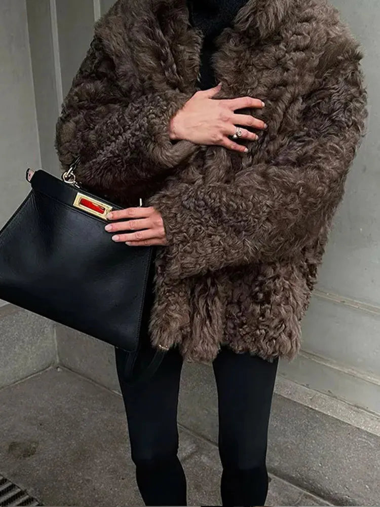 Loose Plush Autumn Winter Stand Singlebreasted Long Elegant Hairy Soft Coat
