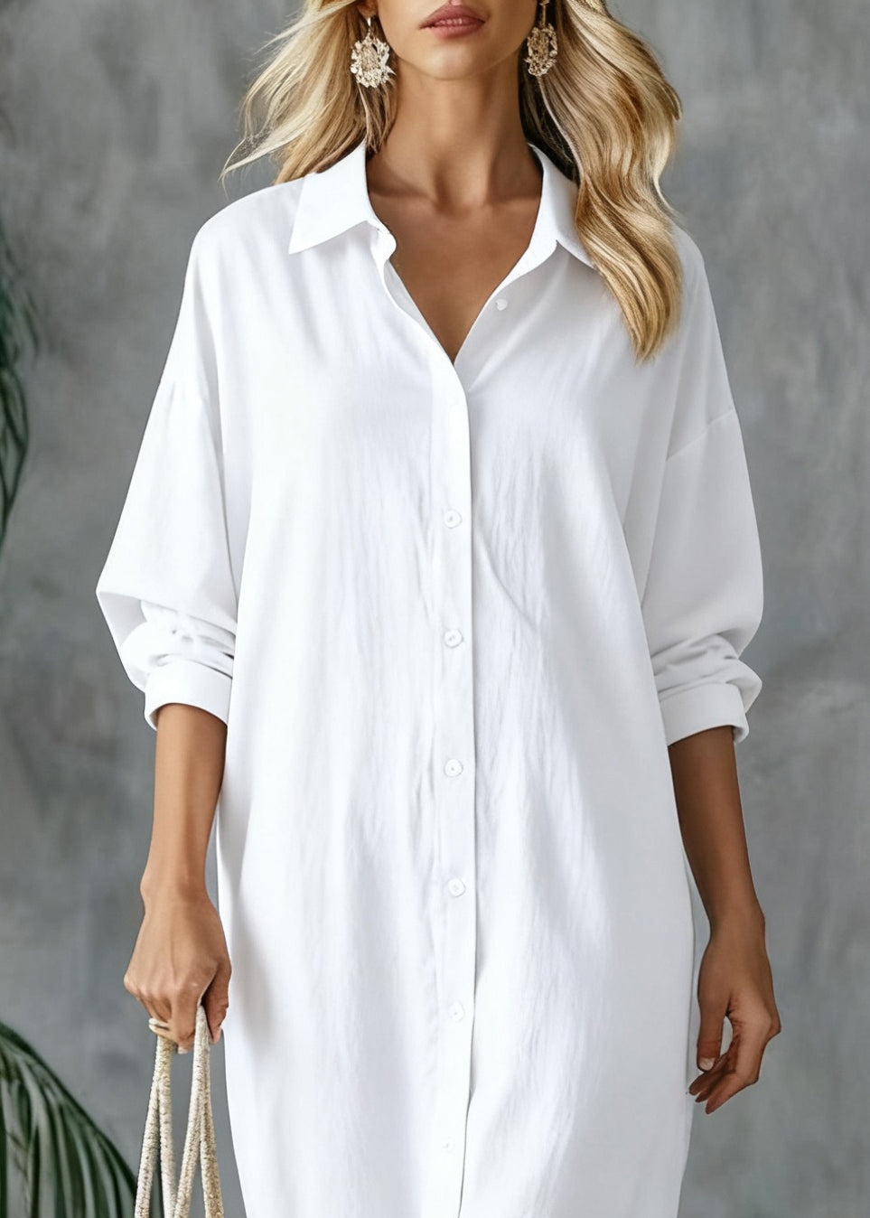 Loose White Peter Pan Collar Button Side Open Linen Shirts Dresses Spring