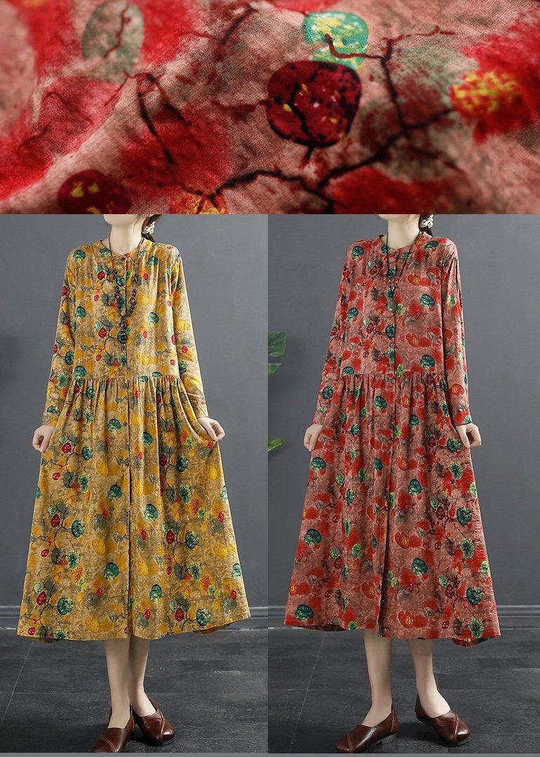 Loose Yellow Print Clothes For Women Pockets Baggy Spring Dresses