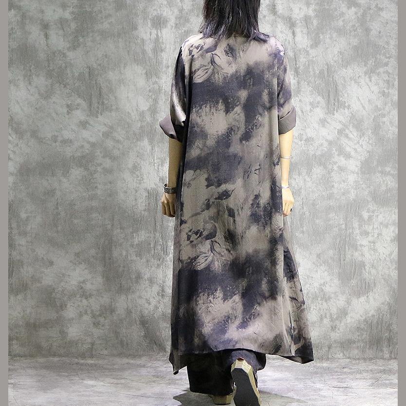 Loose prints silk dresses Organic Shape gray two pieces long Dresses summer