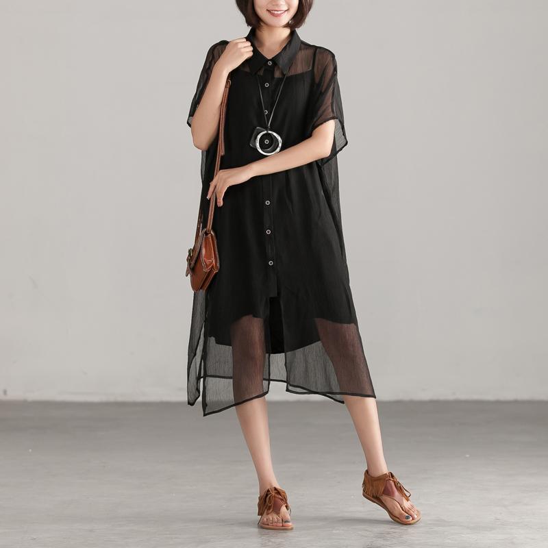 Loose Transparent Button Commuter Dress - Omychic