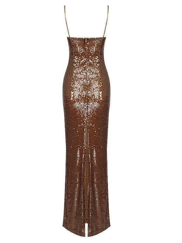 Spaghetti Strap Sweetheart Rosette Sequin Bodycon Maxi Dress