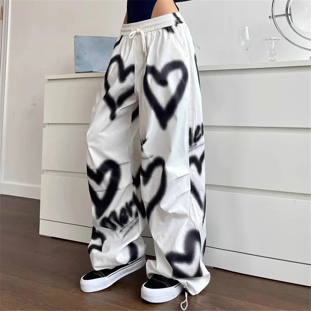 Graffiti Wide Leg Elastic Drawstring Jogging Pant WHITE / XS pant-250223