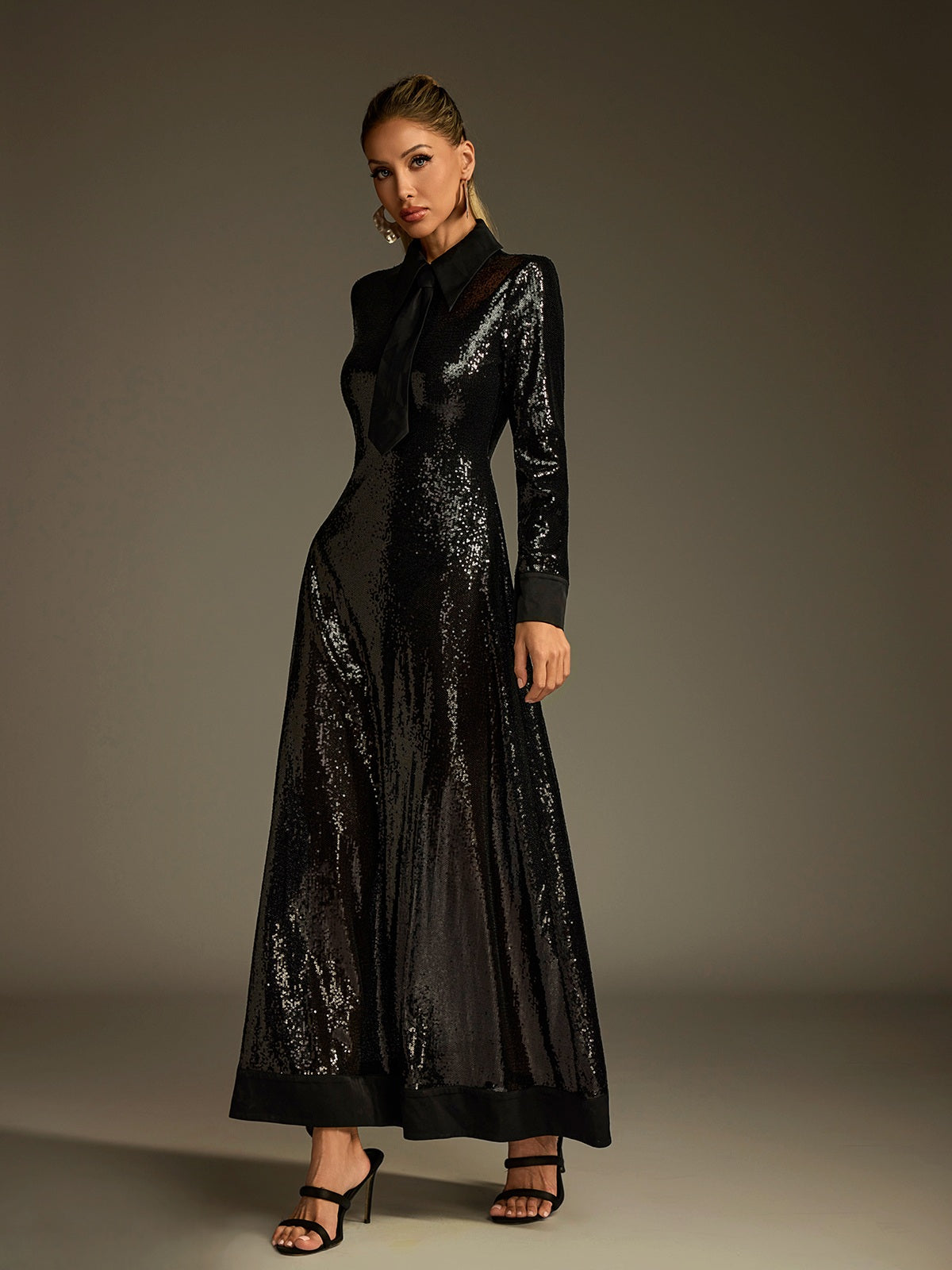 Collar Sequin Maxi Dress