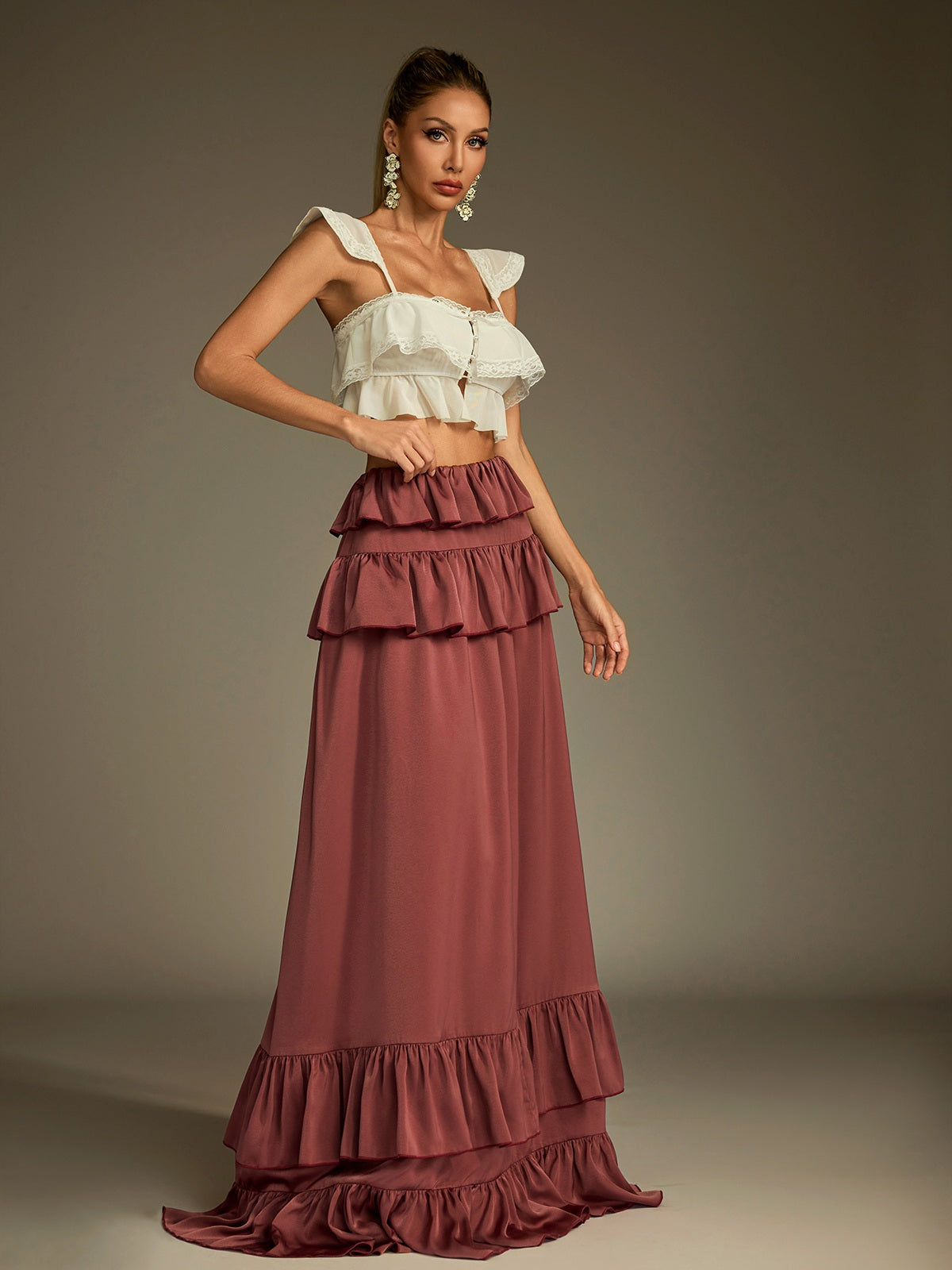 Lace Ruched Skirt Set