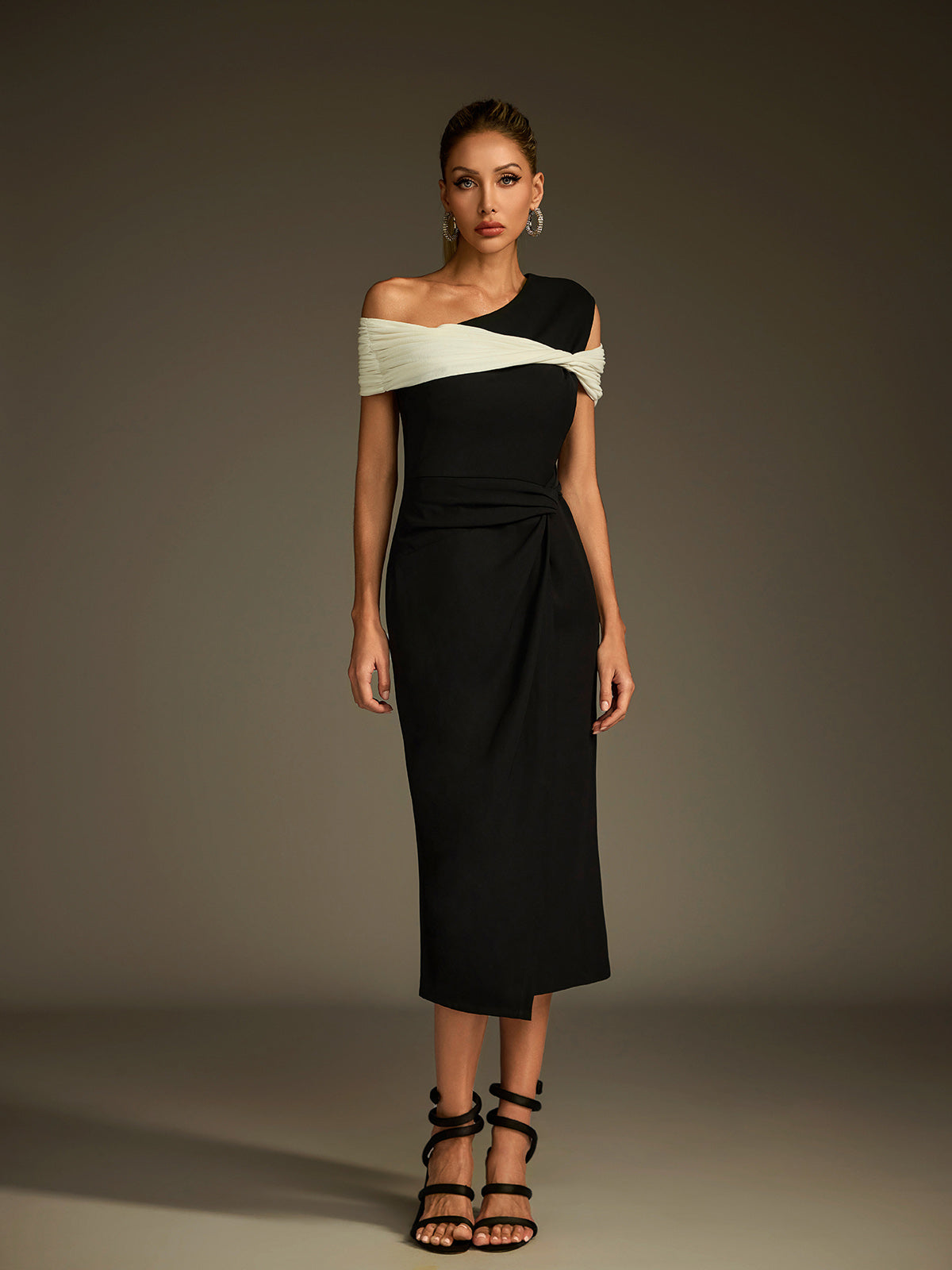 One Shoulder Twisted Midi Dress