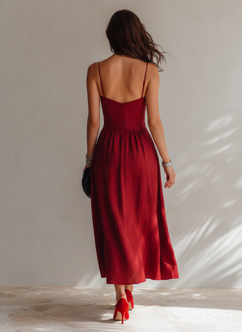 Sweetheart Spaghetti Strap Ruched Flowy Maxi Dress 4