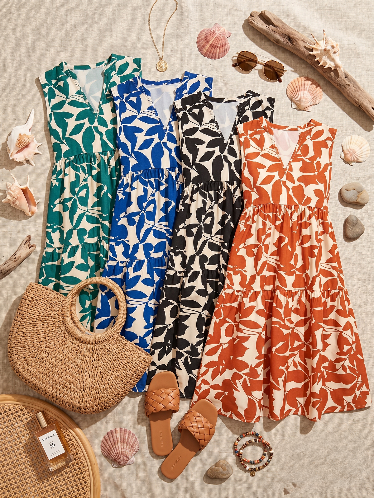 Split Neck Floral Print Tiered Sleeveless Smock Mini Dress 9