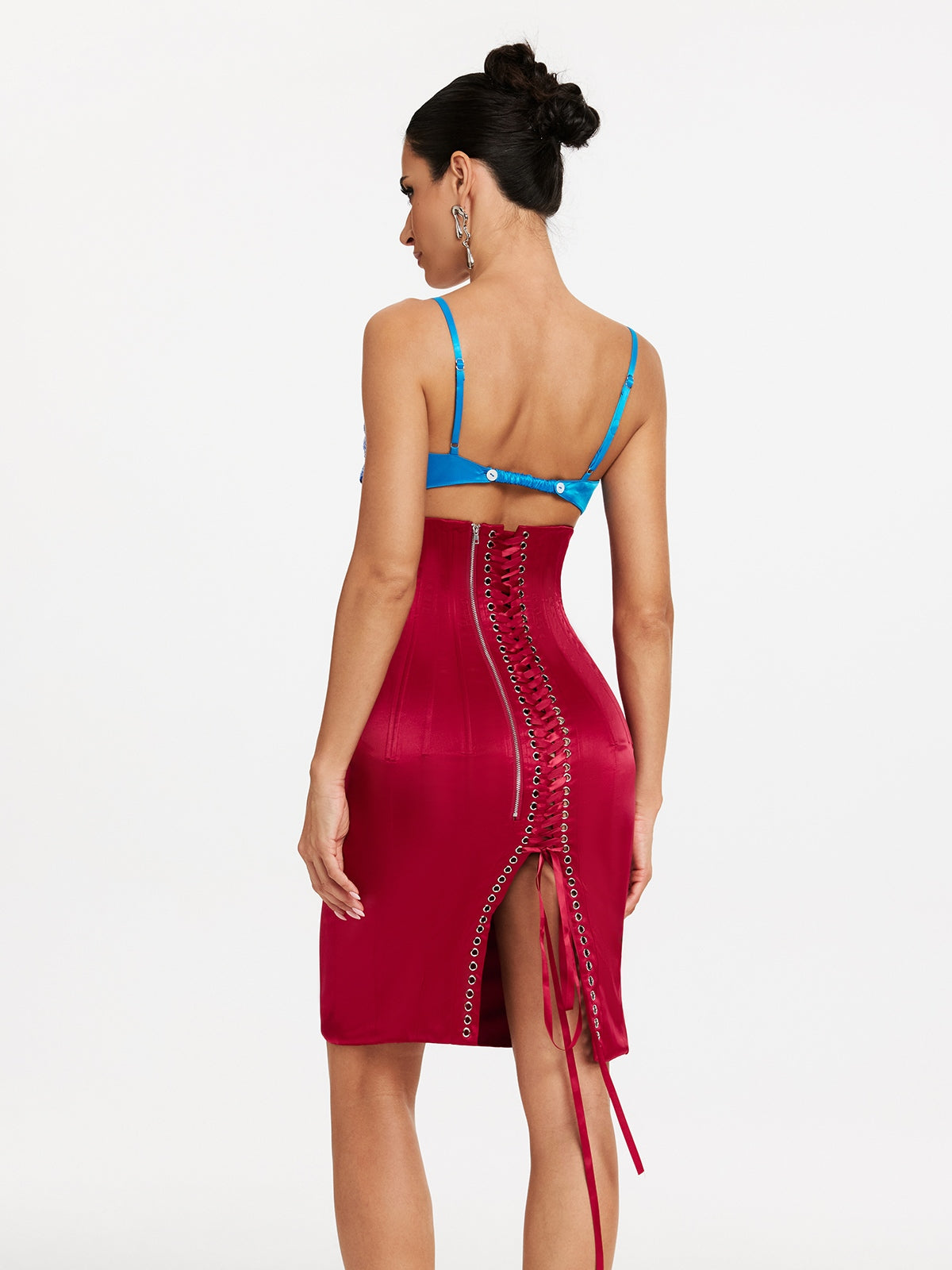 Spaghetti Flower Satin Skirt Set