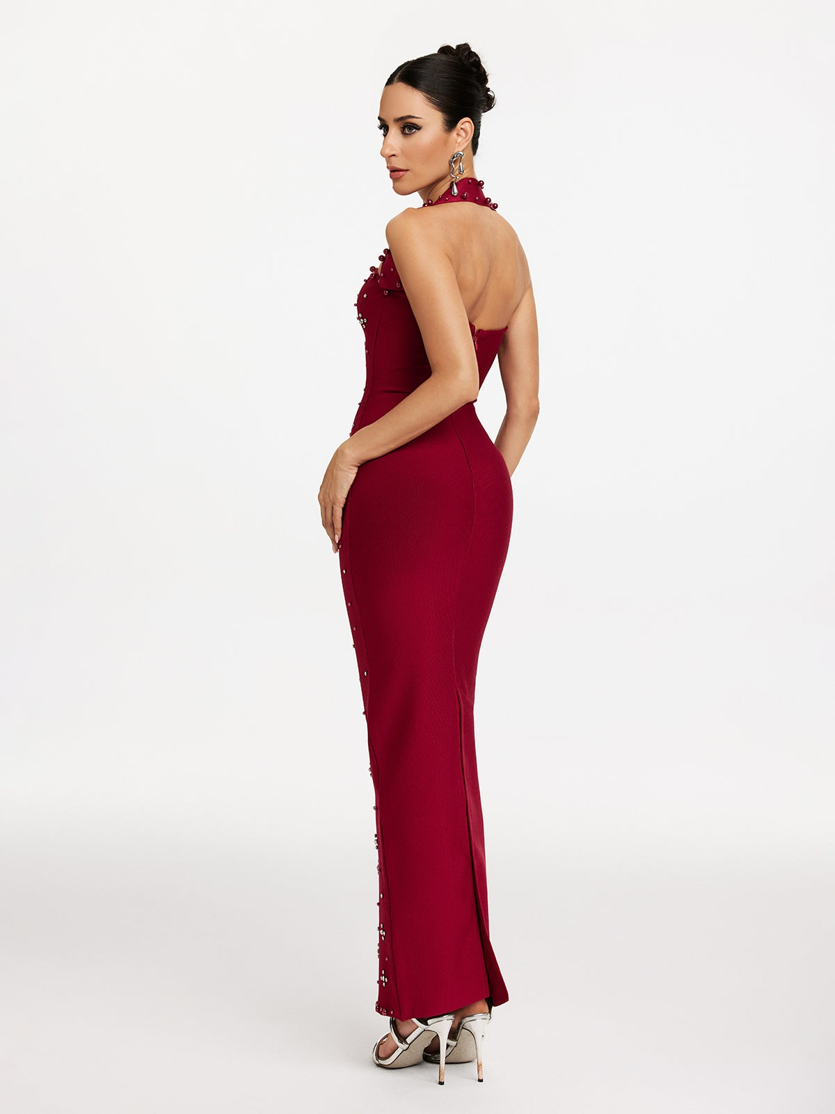 Halterneck Pearl Bandage Dress